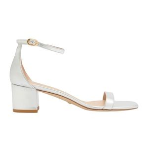 Stuart Weitzman Simplecurve Metallic Silver Ankle-Strap Sandals Women’s Size 7